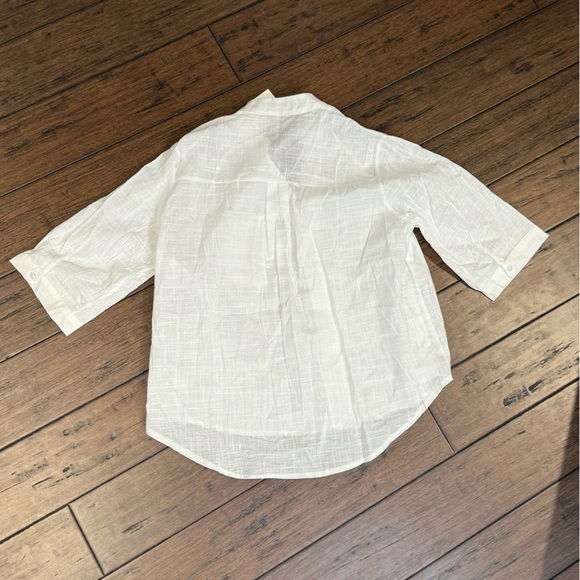 Linen White Casual top short sleeve size medium - Picture 3 of 7